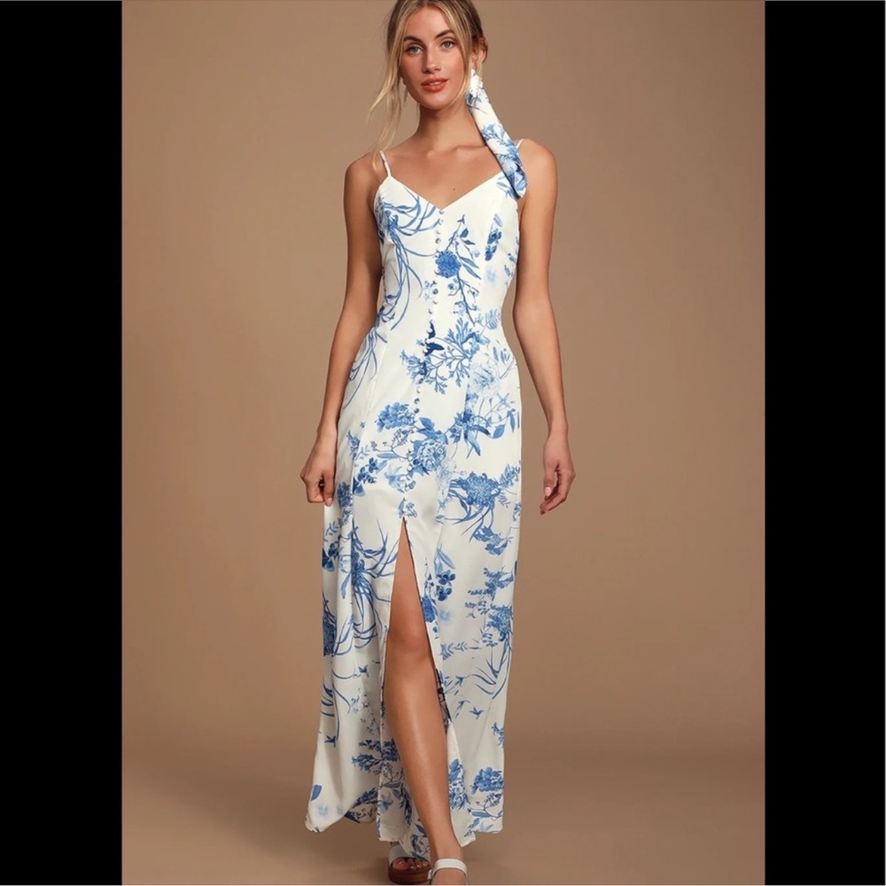 Lulus crusts blue and white maxi dress